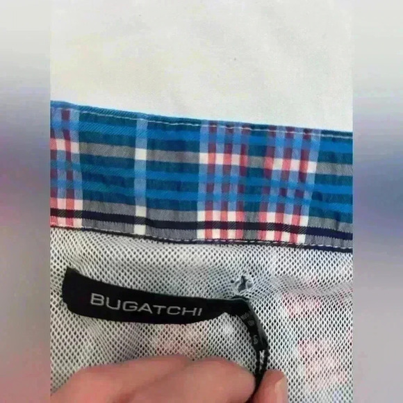 Bugatchi NEW Men’s Red White and Blue Plaid Textured Lightweight Swim Trunks - Picture 4 of 13